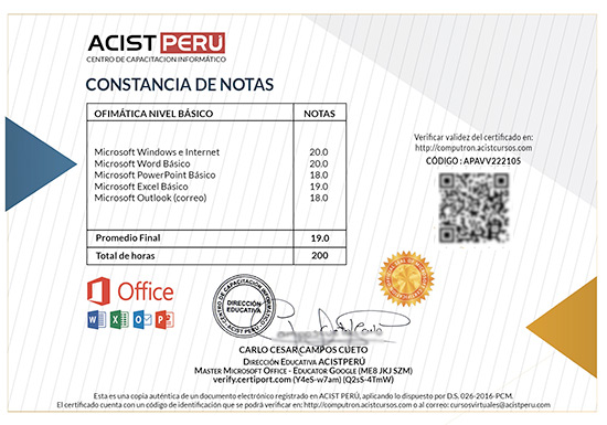 Certificado de Computacion Básica Word Excel PowerPoint – Acist Perú Educa