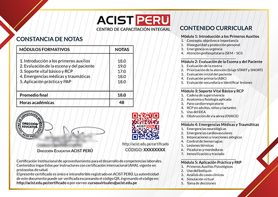 certificado curso primeros auxilios corto tiempo